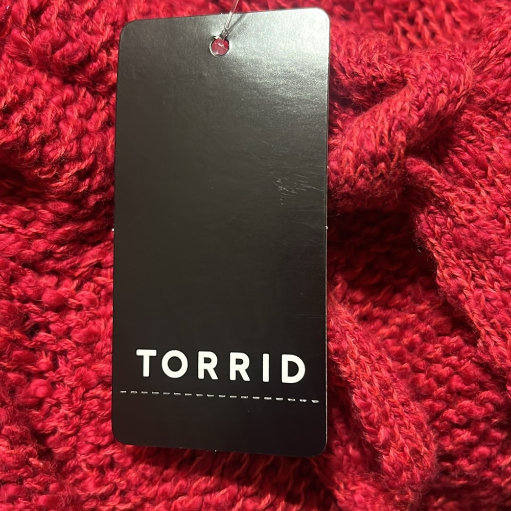 Torrid Sweater Sz 1XL Textured Boxy Hoodie Cozy Red Knitted 100% Cotton Pullover - Picture 7 of 7